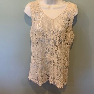 Cato Tank Top MEDIUM M Crochet Knit Floral Daisy off white